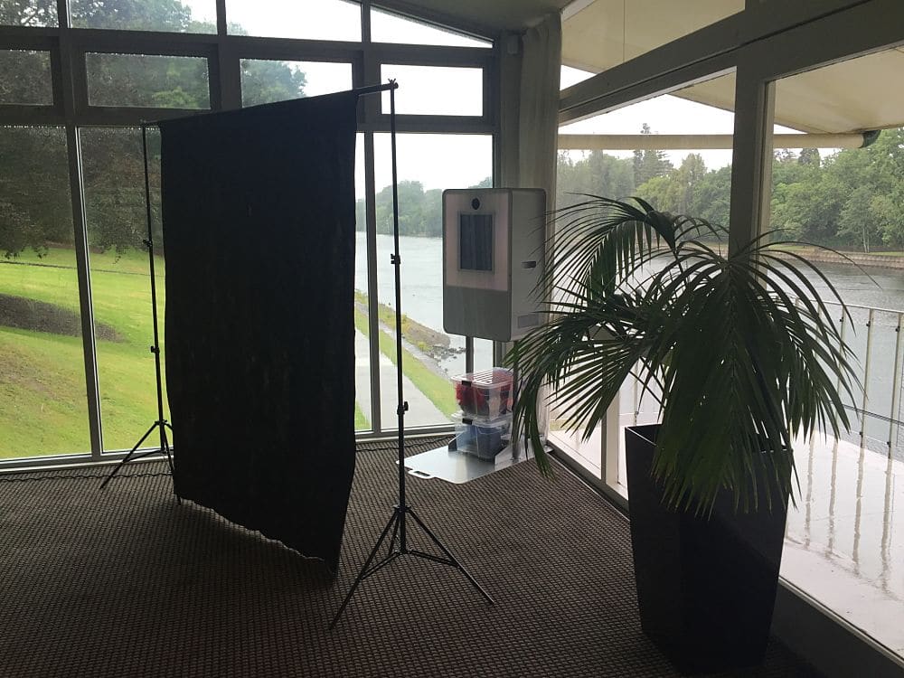 open air photo booth in corner at The Ferrybank, view of waikato river can still be seen
