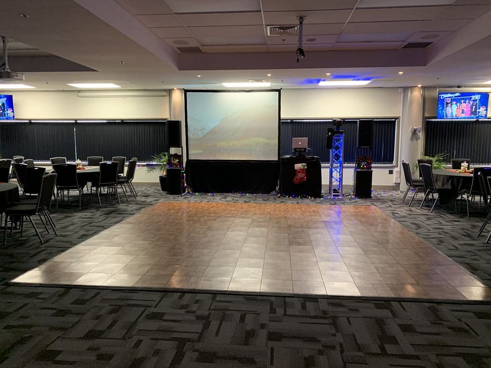 FMG Waikato Stadium - DJ equipment next to dance floor in Bronze Lounge