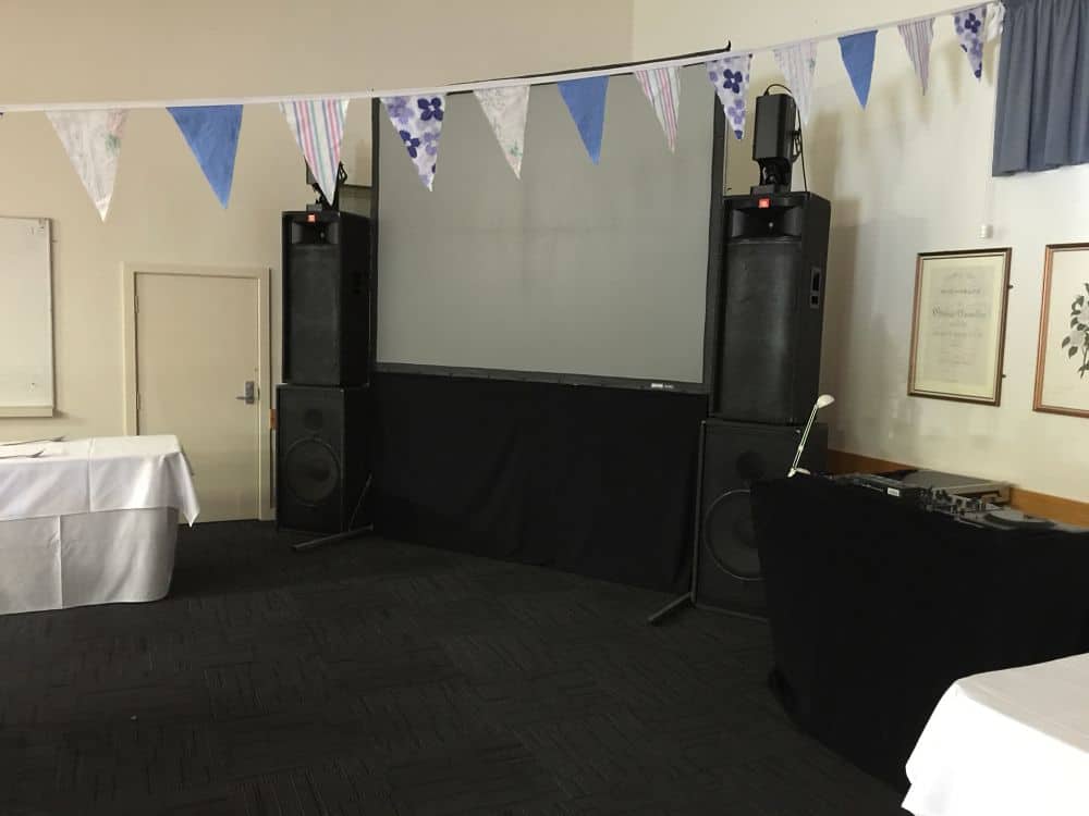 Hamilton Gardens Pavilion - Chartwell Room DJ Equipment with large video screen