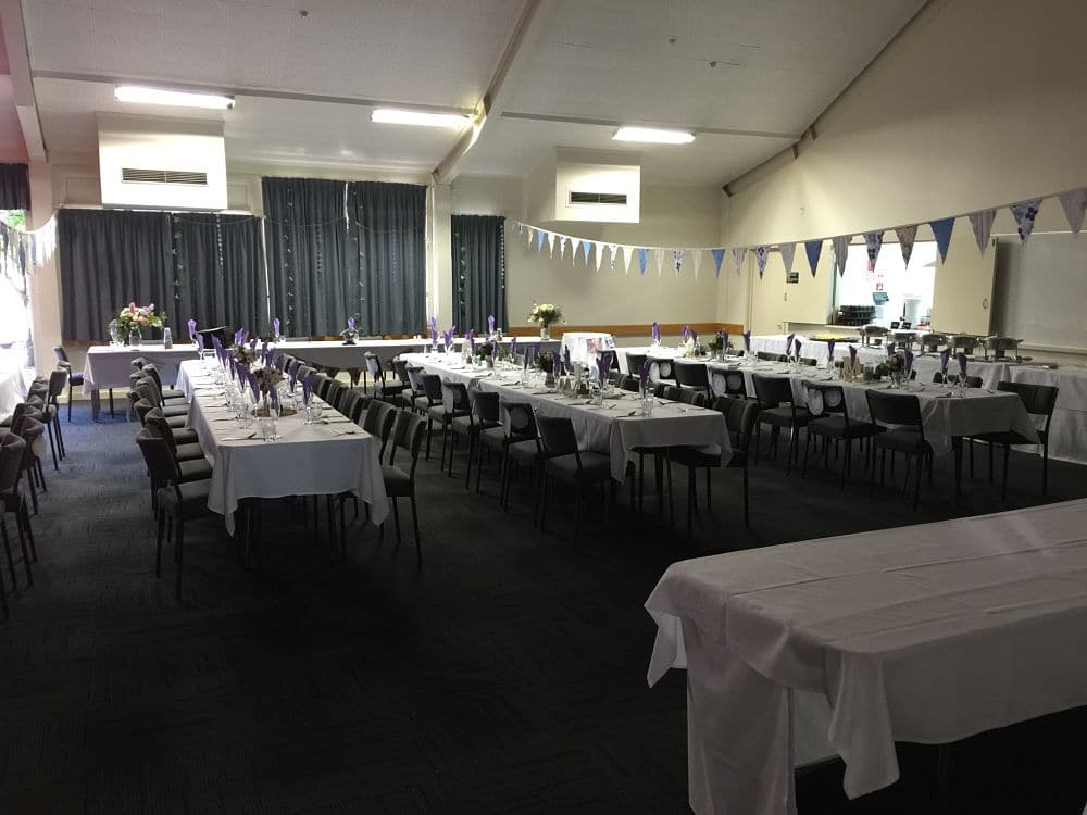 Hamilton Gardens Pavilion - Charwell Room table setting for wedding reception