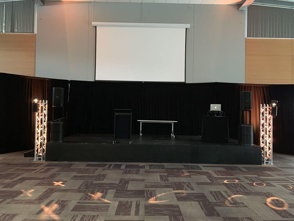 Sir Don Rowlands Centre - Dj Equipment set up for corporate event