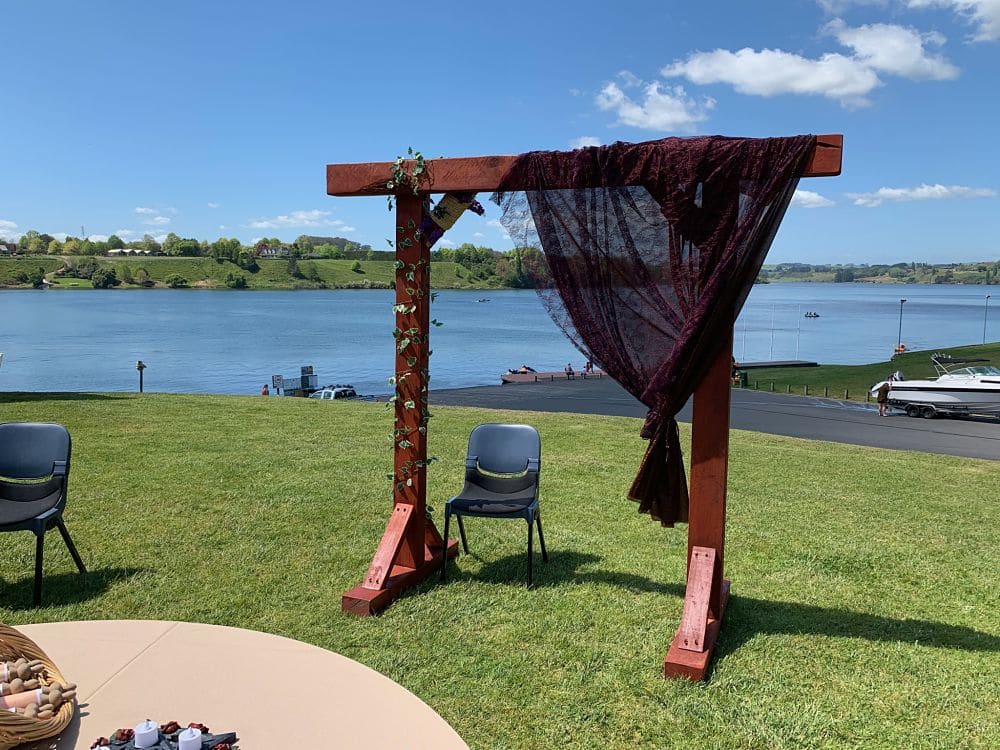 Sir Don Rowlands Centre - Wedding Ceremony setting overlooking lake karapiro