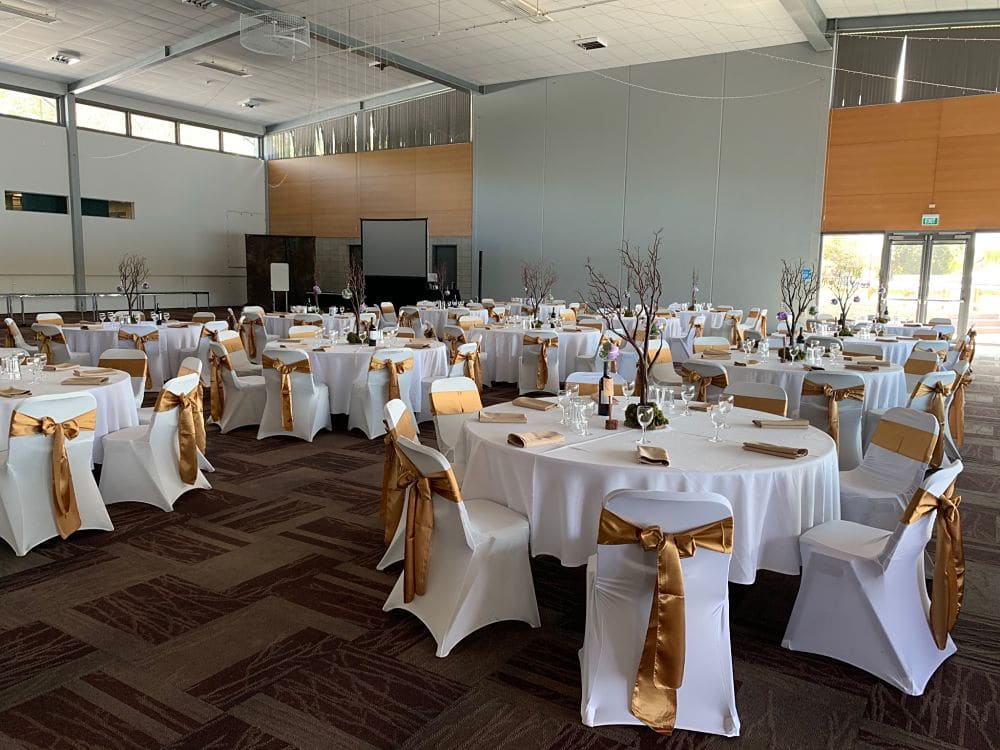 Sir Don Rowlands Centre - Beautiful Wedding Tables Set up in Main Hall