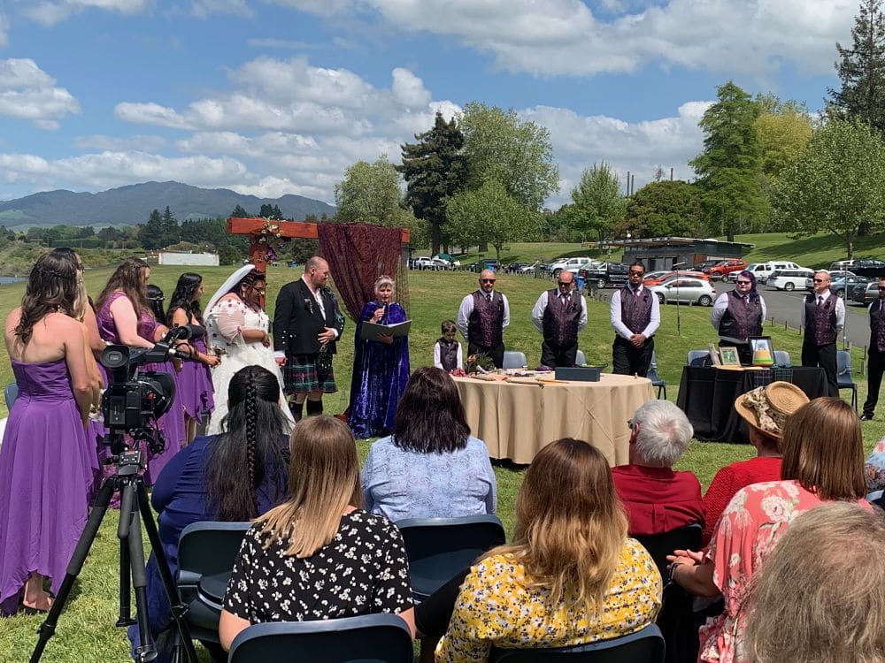 Sir Don Rowlands Centre - Domain Lawn Wedding Ceremony Bridal Party and Celebrant