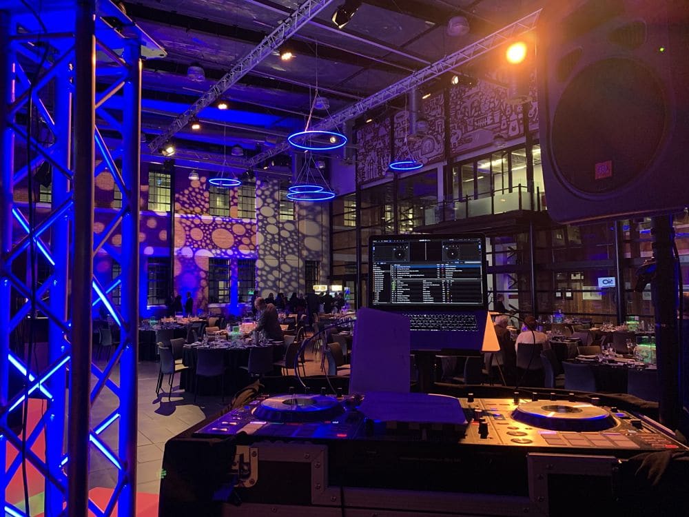 The Atrium - Table setting view from DJ equipment set up