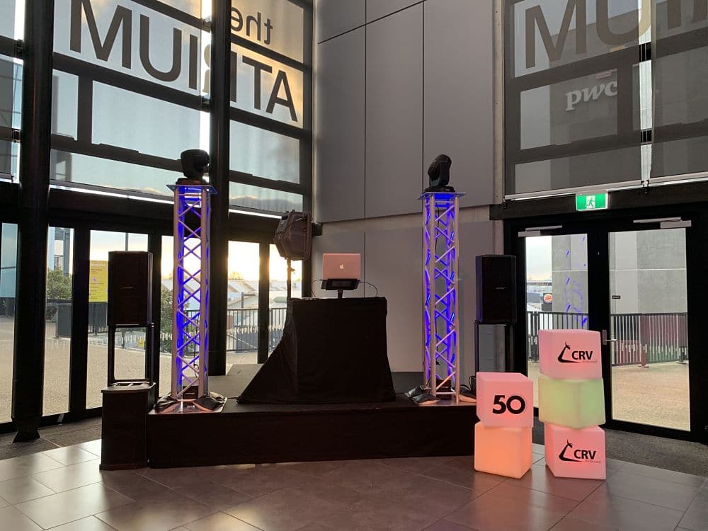 The Atrium - DJ and lighting equipment set up in corner