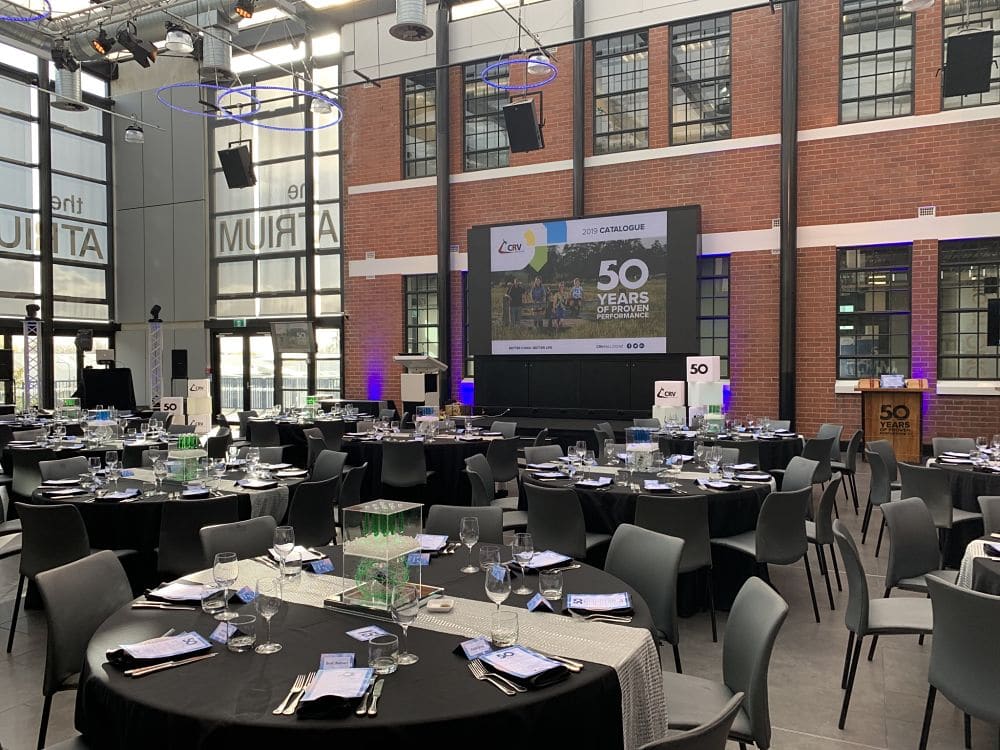 The Atrium - DJ Equipment in far corner with giant video screen in the centre