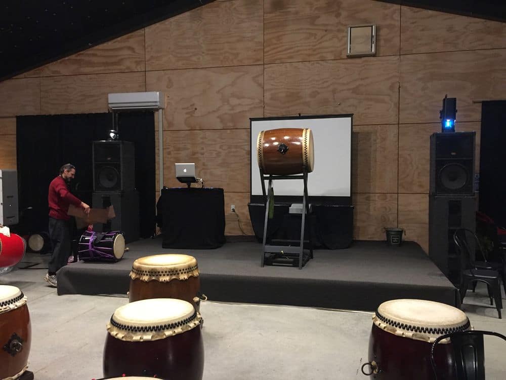 The Grain Exchange - Live Drum Performers setting up of drums