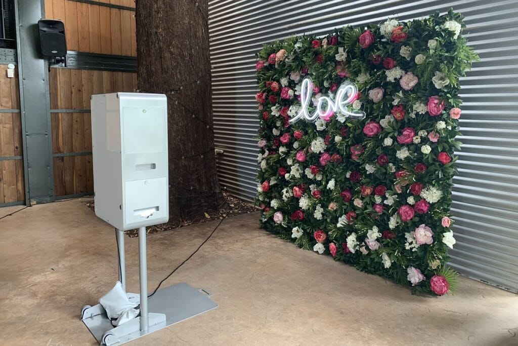 The Narrows Landing - Photo Booth set up in corner by tree on pirongia deck