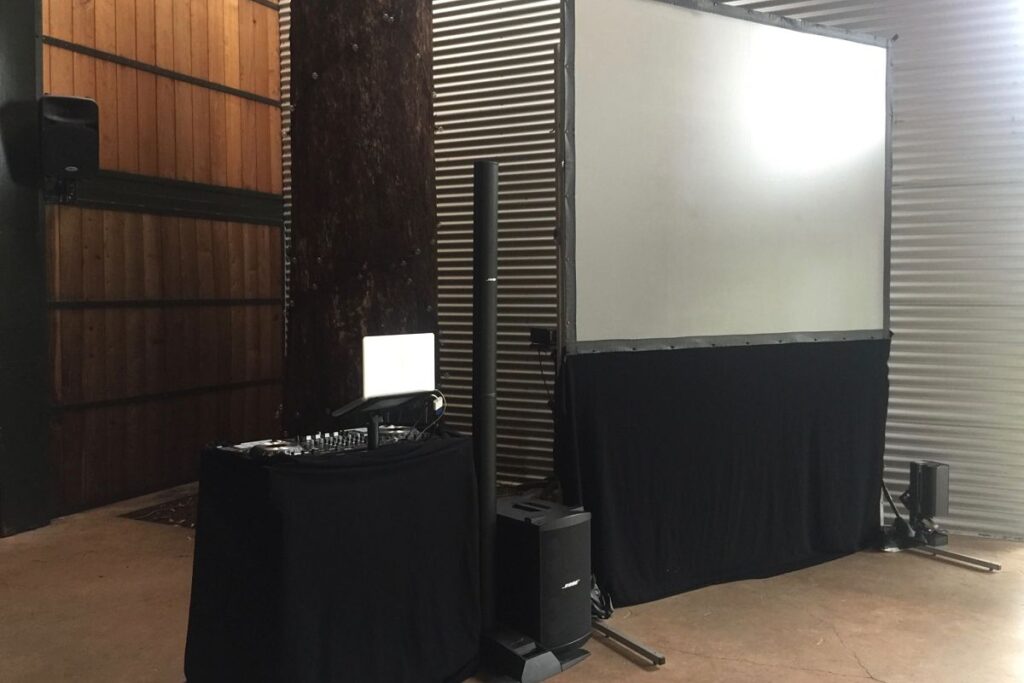 DJ and Sound equipment, Disco Lights and Video Screen set up on Pirongia Deck