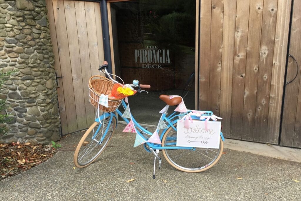 Bicycle set up outside the Pirongia Deck at The Narrows Landing