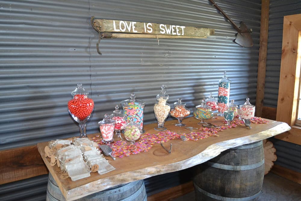 The Red Barn - Candy buffet at wedding reception