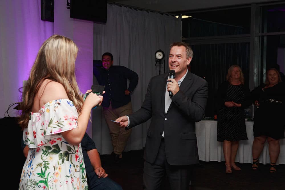 Awapuni Racing Function Centre - MC Scott Speaking with wedding guest