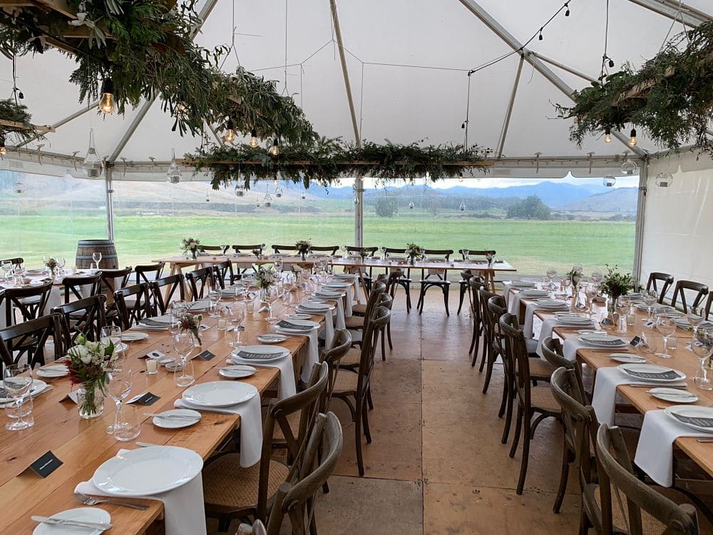 Poronui Lodge - Bridal table setting in Marquee next to Stables