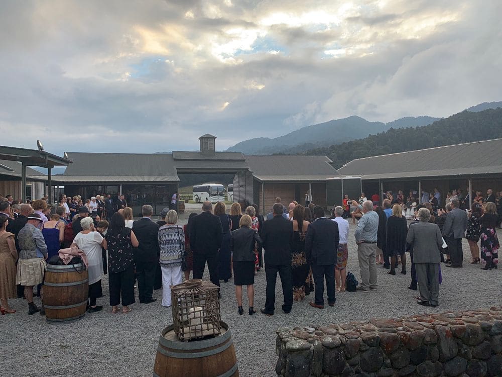 Poronui Lodge - Wedding guests awaiting arrival and traditional welcome into stables