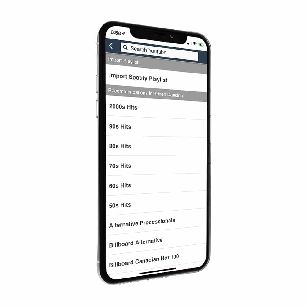 After selecting an activity you can add songs using our recommended playlists or by searching youtube or by uploading your favourite tracks from Spotify.